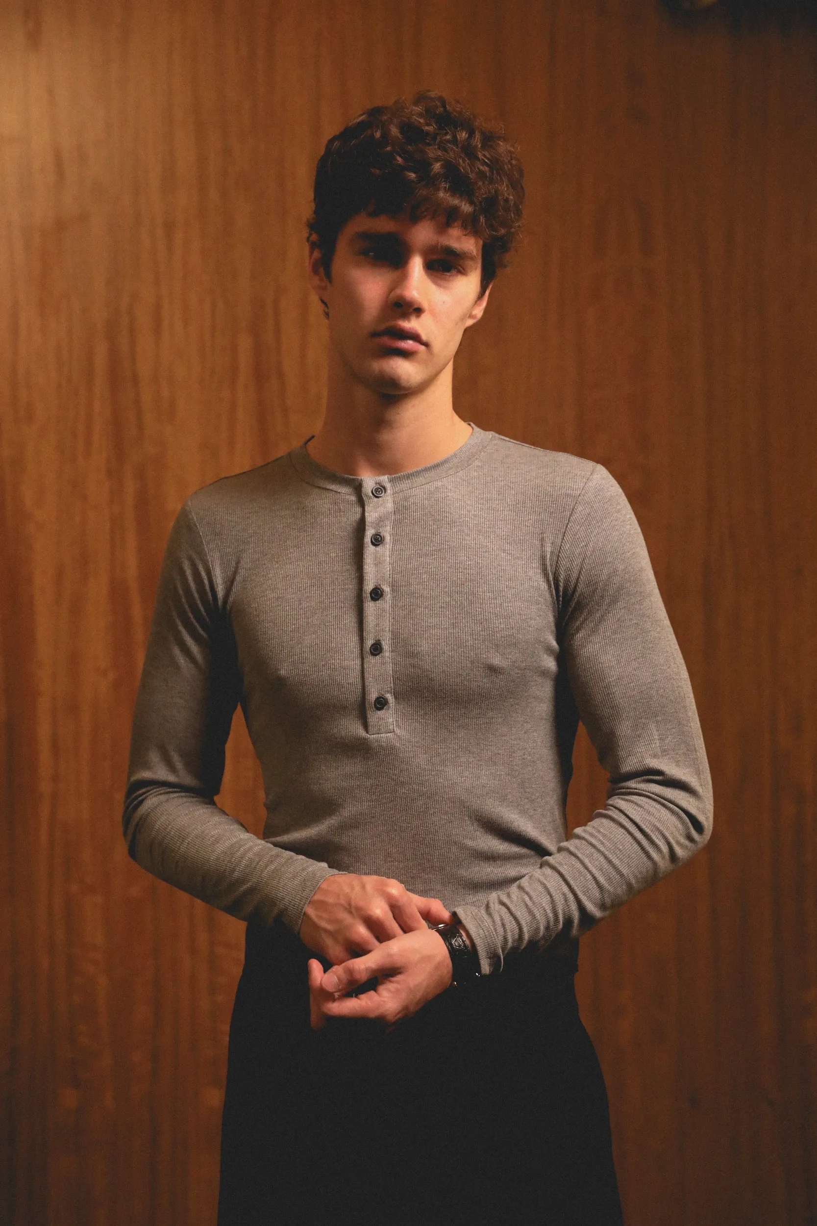 Grey Henley Shirt sold by Angel Boy product image thumbnail 3
