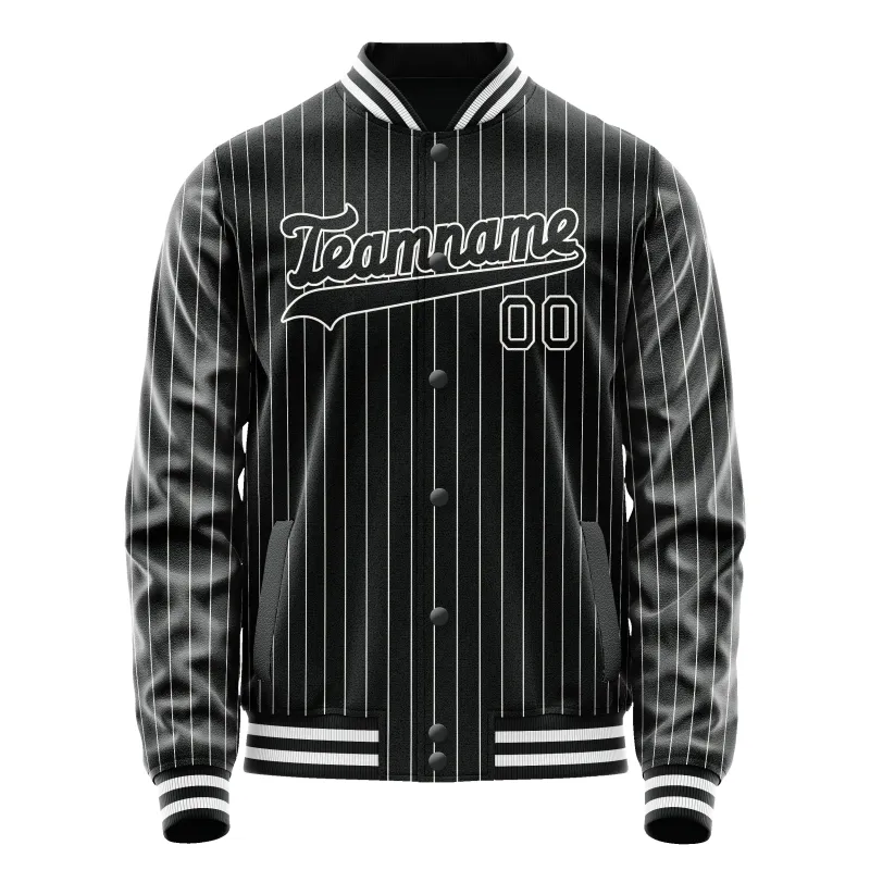Custom Black White White Pinstripe Varsity Letterman Jacket sold by Tailorly