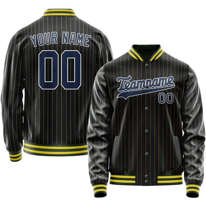 Custom Black Royal Old Gold Pinstripe Varsity Letterman Jacket sold by Tailorly