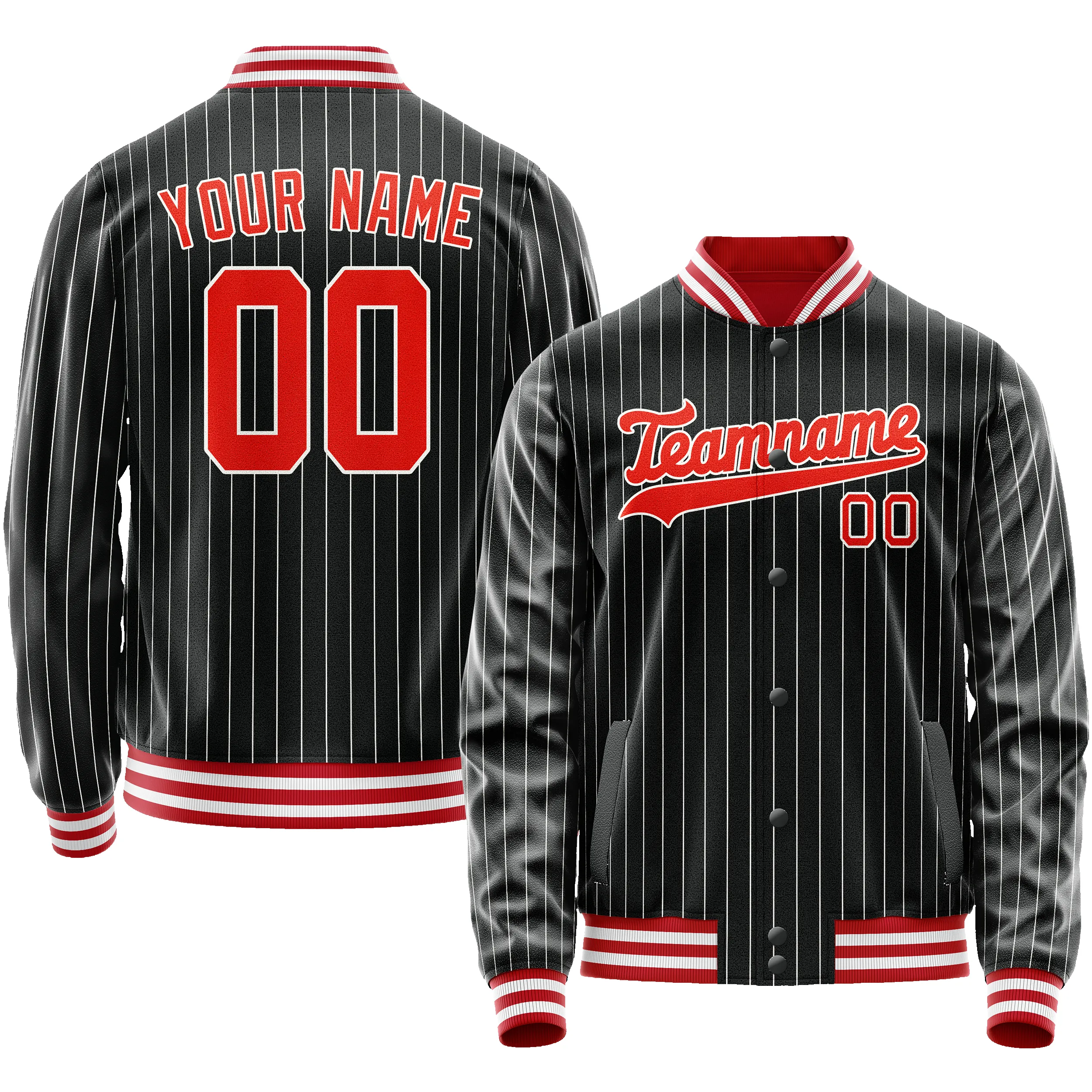 Custom Black Orange Gray Pinstripe Varsity Letterman Jacket sold by Tailorly