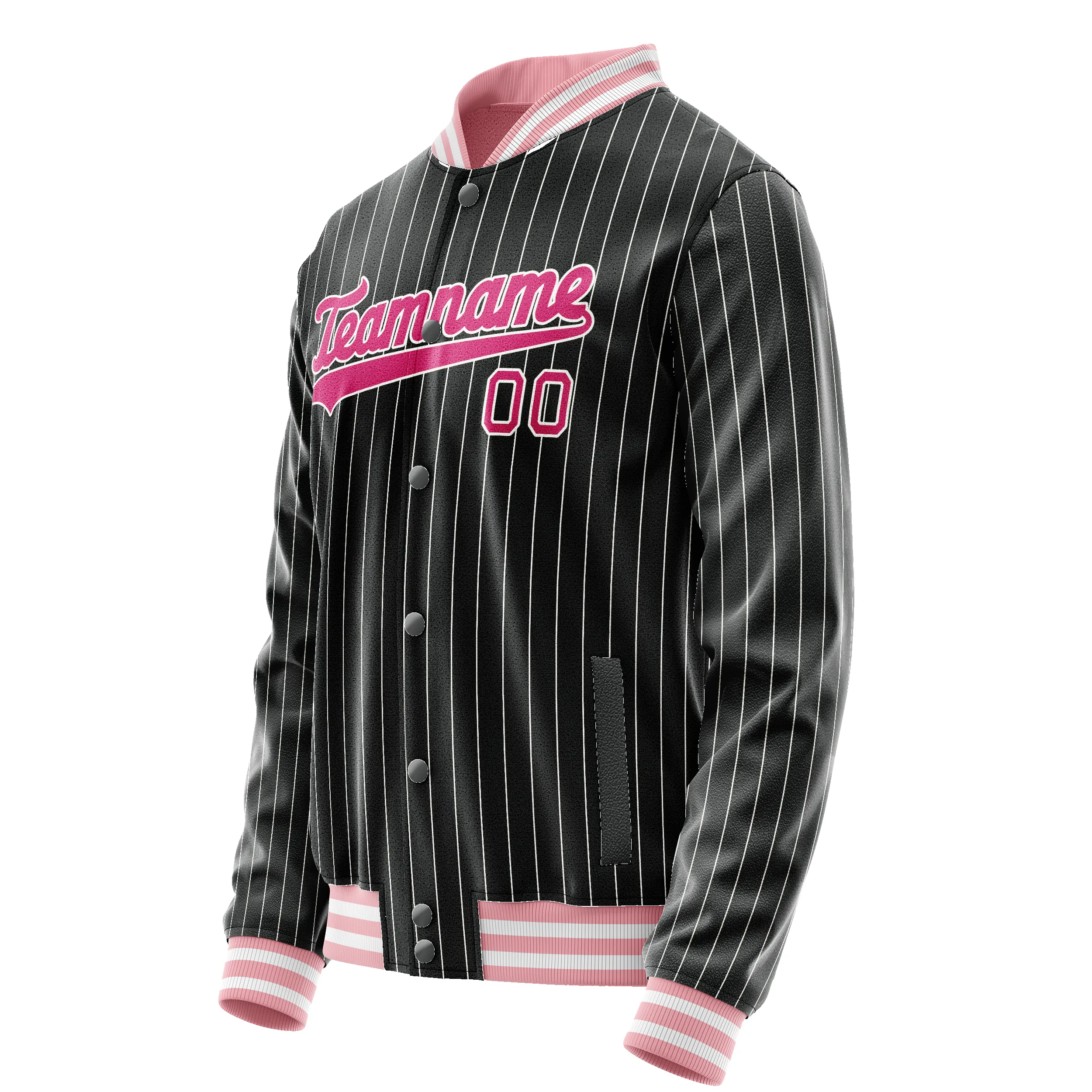 Custom Black Pink Gray Pinstripe Varsity Letterman Jacket sold by Tailorly product image thumbnail 4