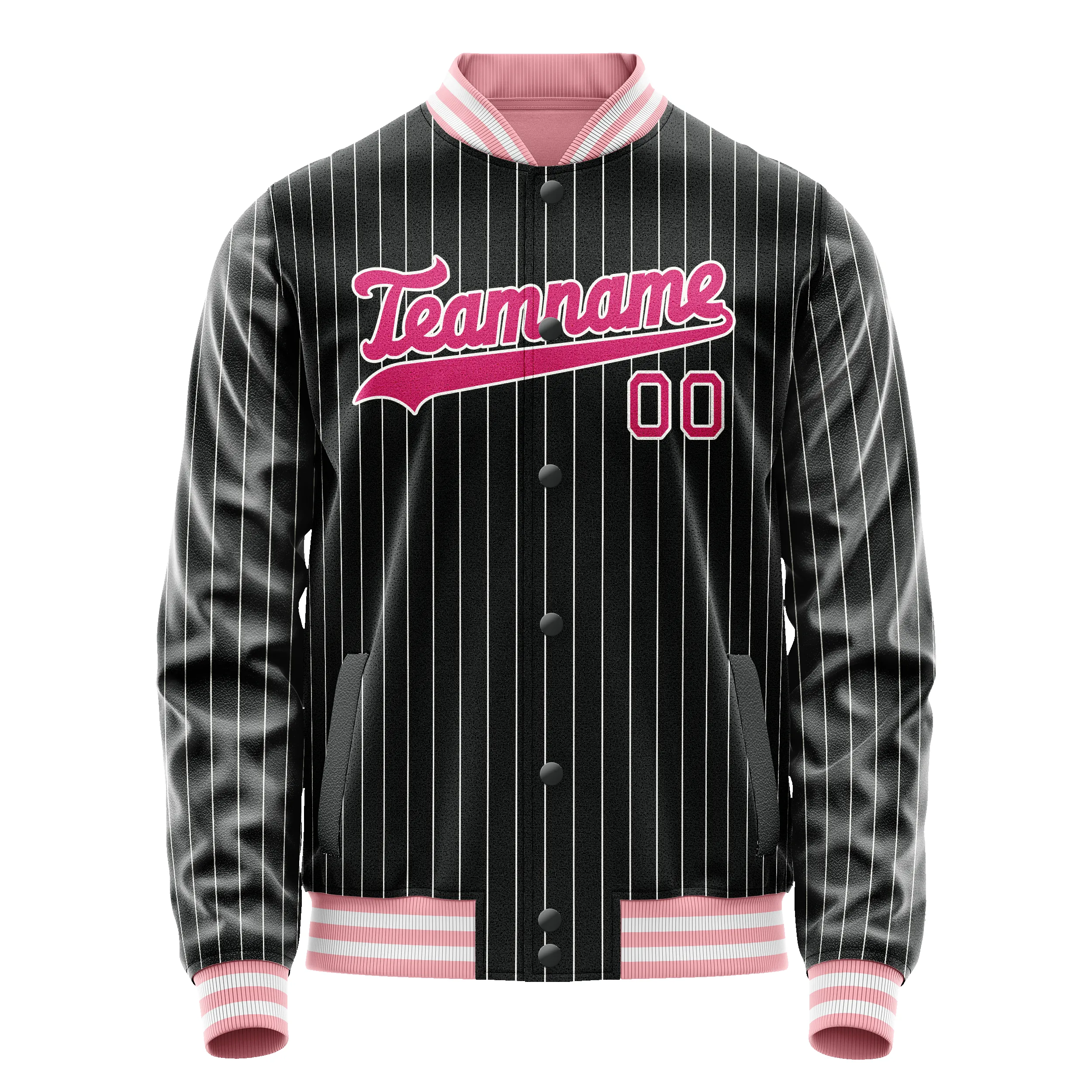 Custom Black Pink Gray Pinstripe Varsity Letterman Jacket sold by Tailorly product image thumbnail 2