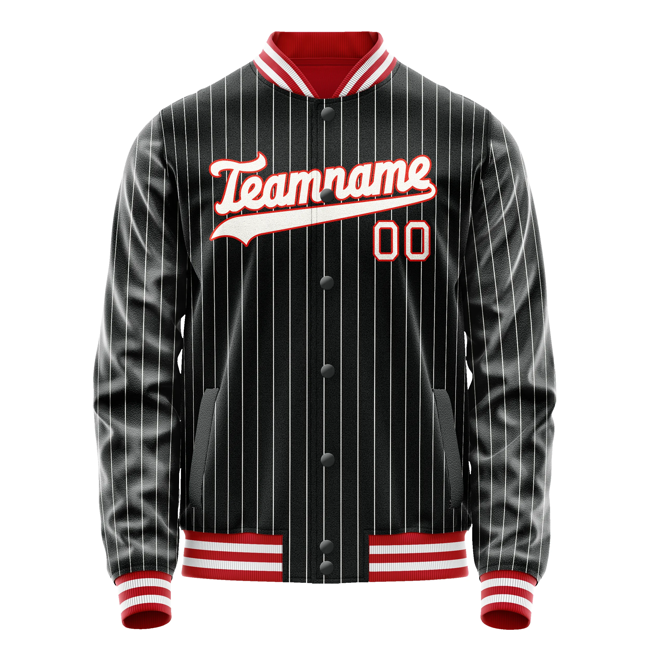 Custom Black Orange White Pinstripe Varsity Letterman Jacket sold by Tailorly product image thumbnail 2