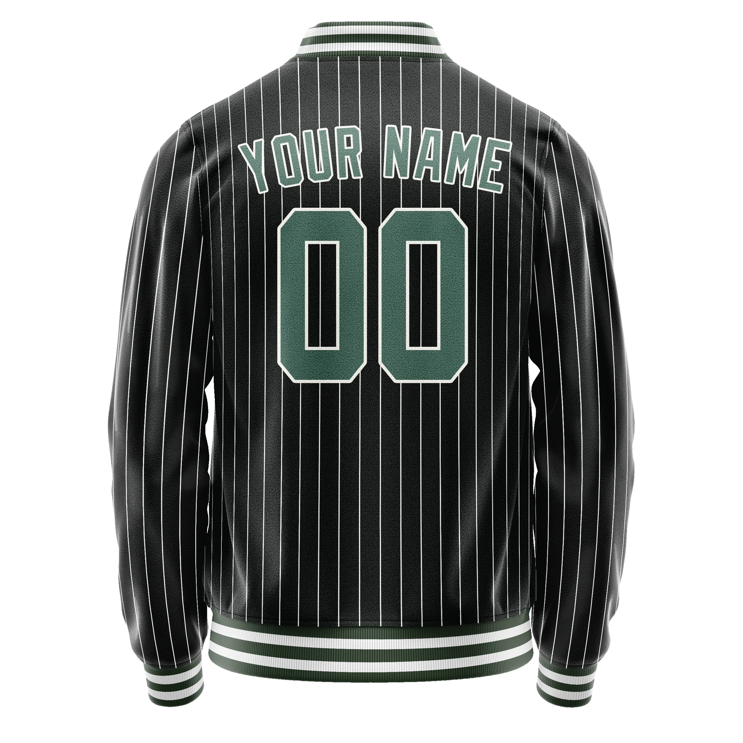 Custom Black Teal White Pinstripe Varsity Letterman Jacket sold by Tailorly product image thumbnail 3