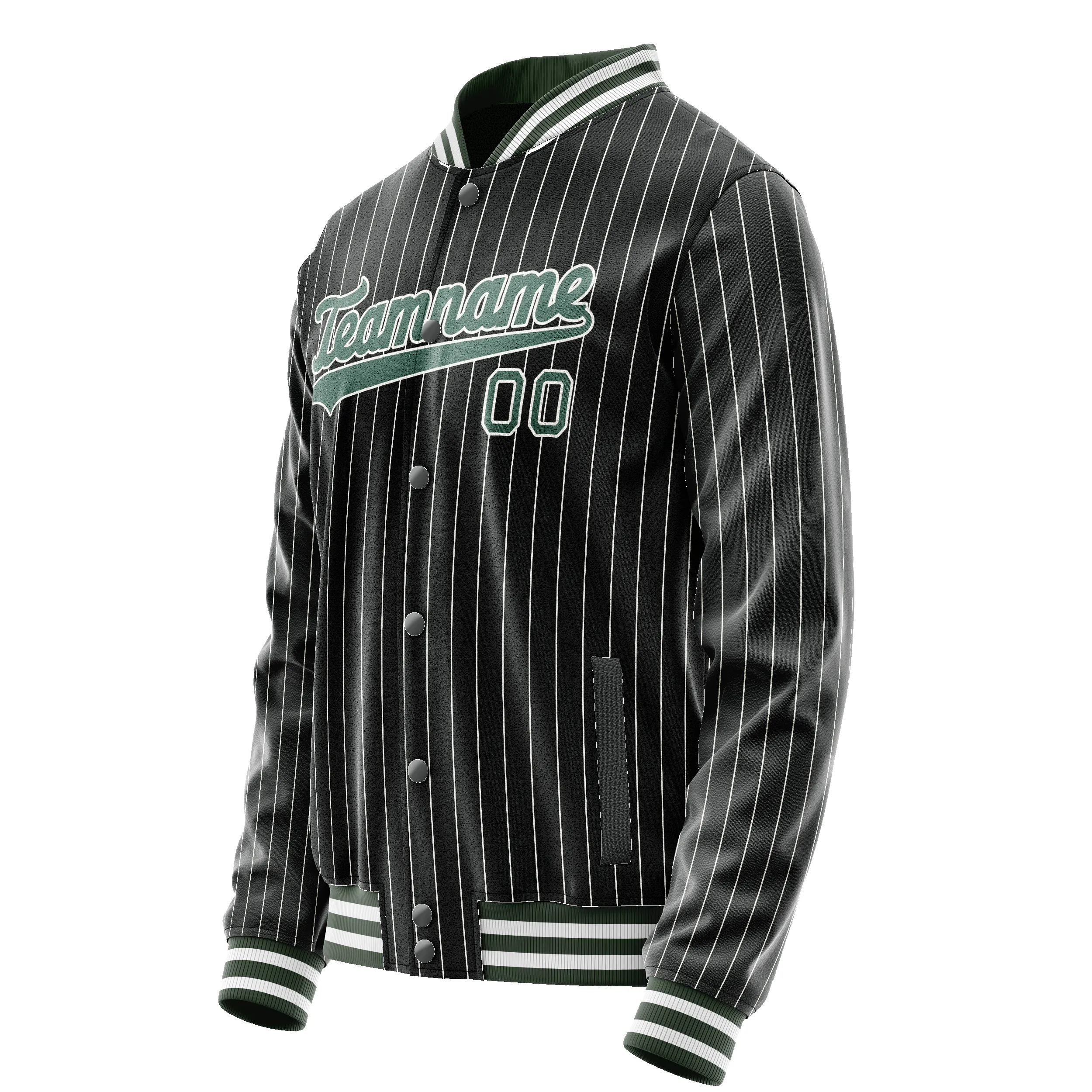Custom Black Teal White Pinstripe Varsity Letterman Jacket sold by Tailorly product image thumbnail 4