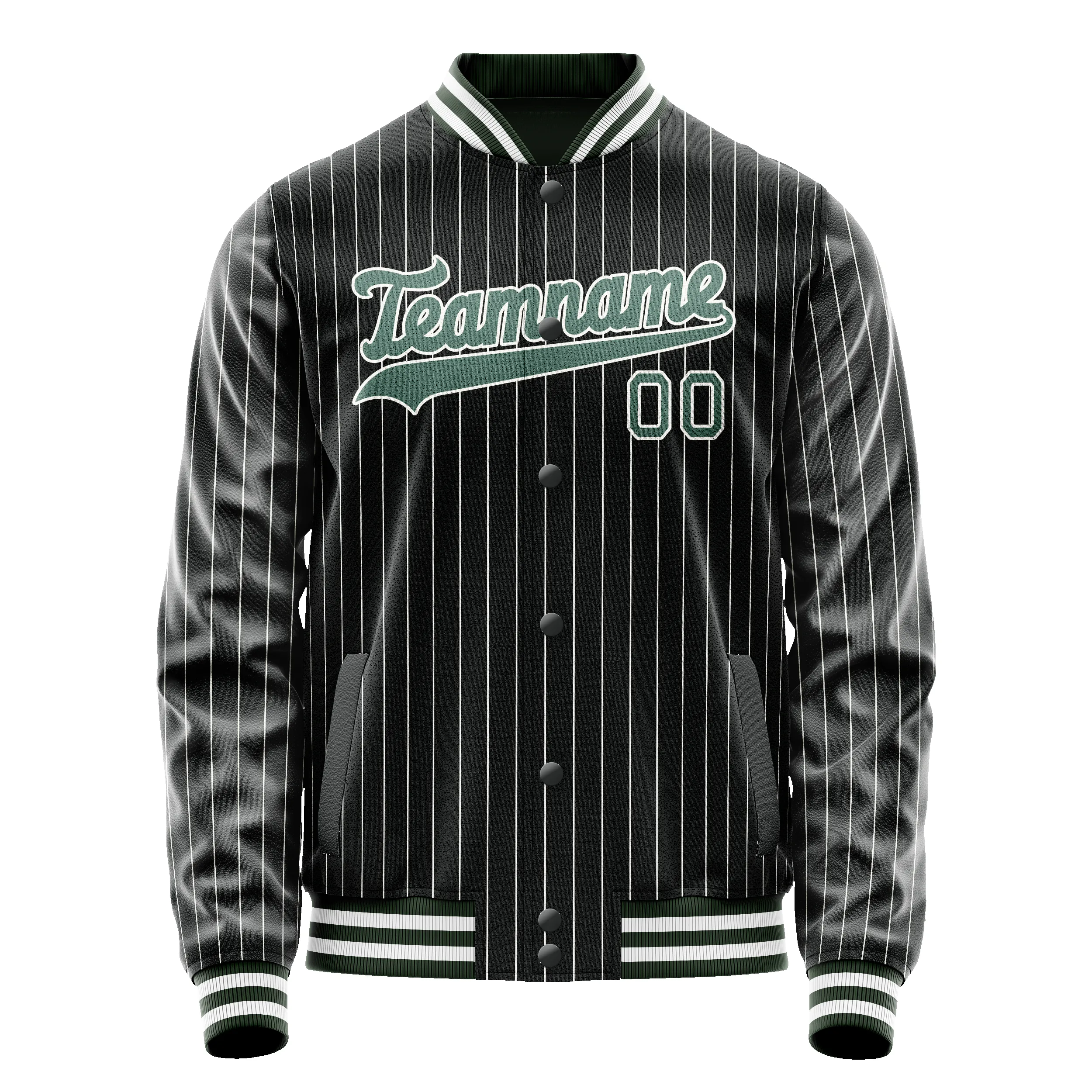 Custom Black Teal White Pinstripe Varsity Letterman Jacket sold by Tailorly product image thumbnail 2