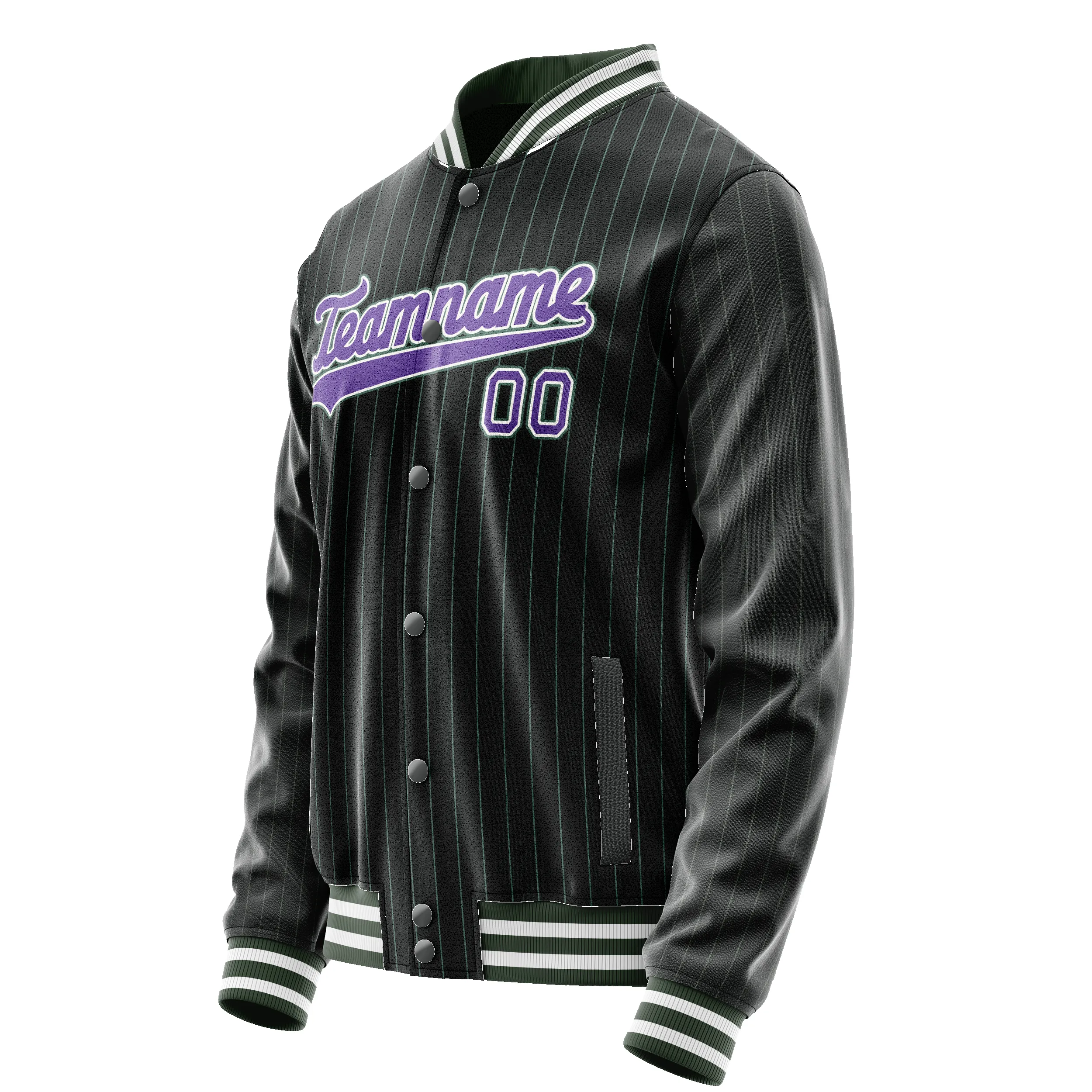 Custom Black Purple Teal Pinstripe Varsity Letterman Jacket sold by Tailorly product image thumbnail 4