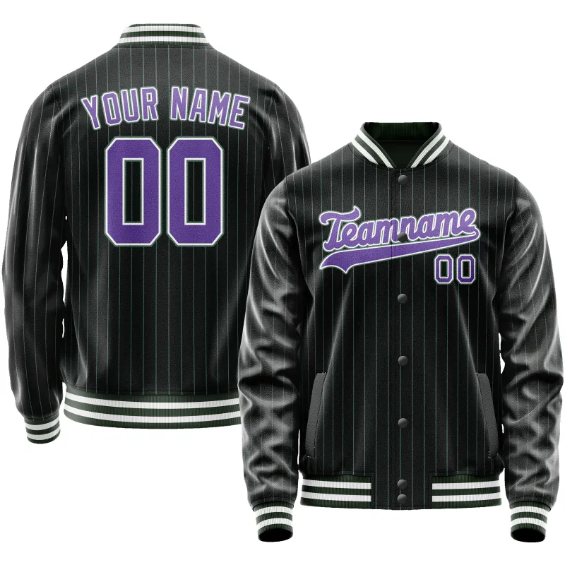 Custom Black Purple Teal Pinstripe Varsity Letterman Jacket sold by Tailorly