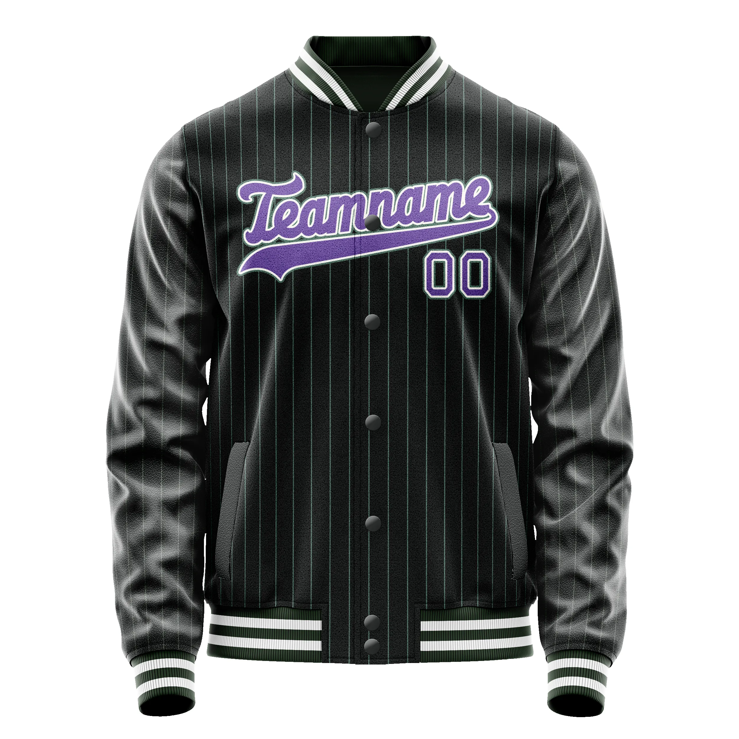 Custom Black Purple Teal Pinstripe Varsity Letterman Jacket sold by Tailorly product image thumbnail 2