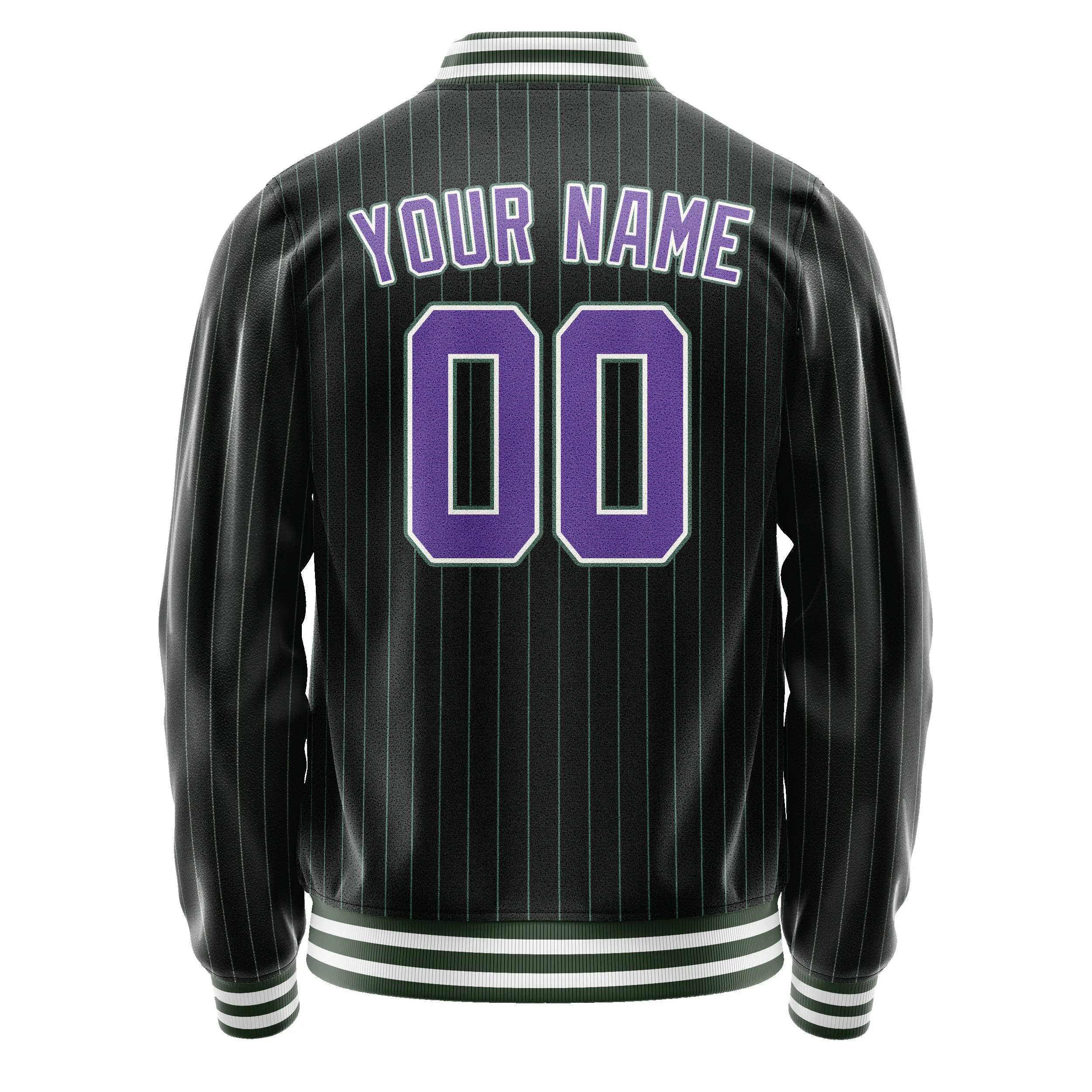 Custom Black Purple Teal Pinstripe Varsity Letterman Jacket sold by Tailorly product image thumbnail 3