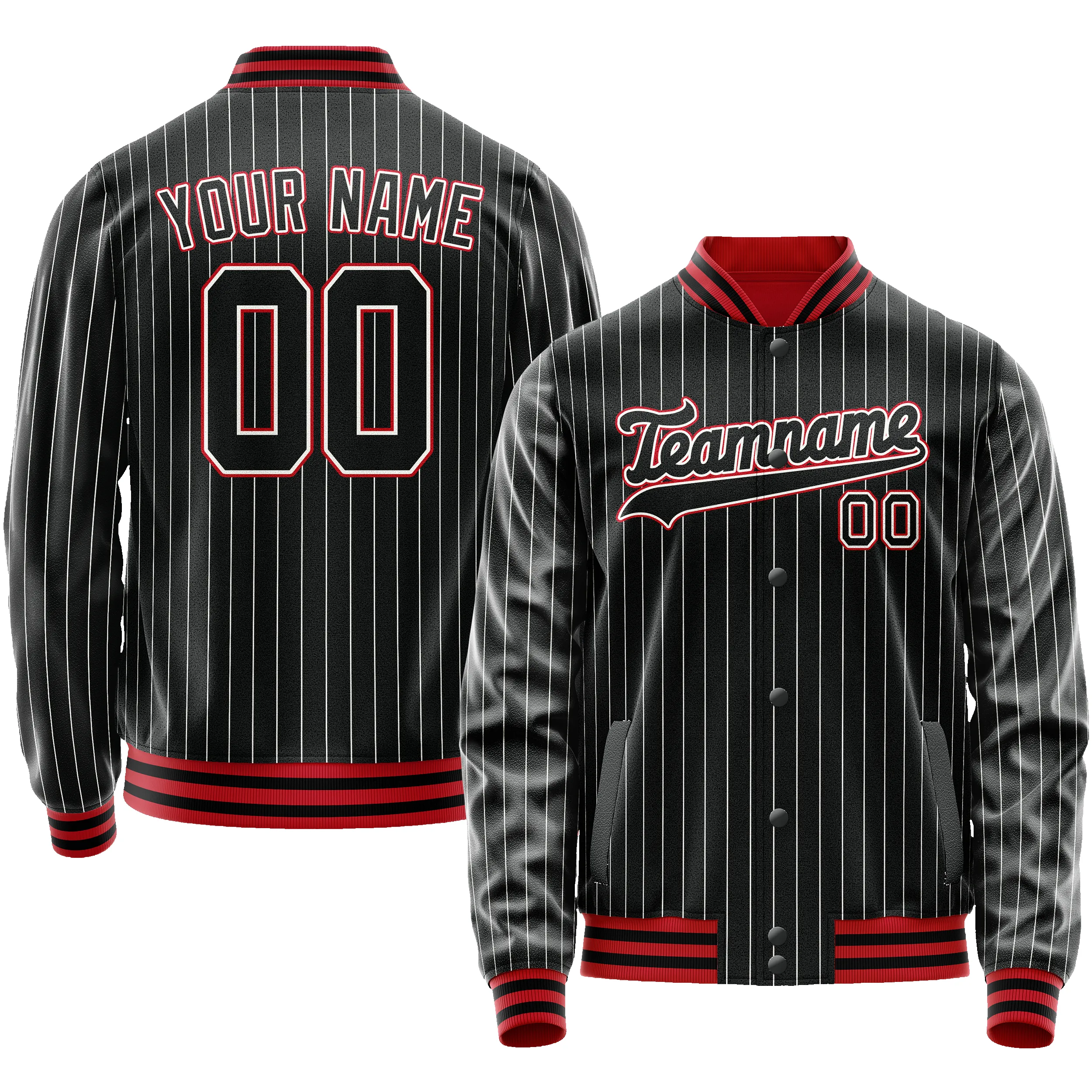 Custom Black Orange White Pinstripe Varsity Letterman Jacket sold by Tailorly