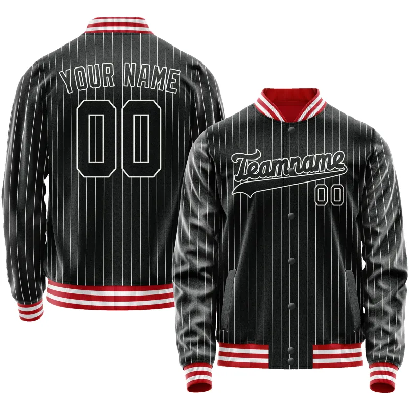 Custom Black White White Pinstripe Varsity Letterman Jacket sold by Tailorly