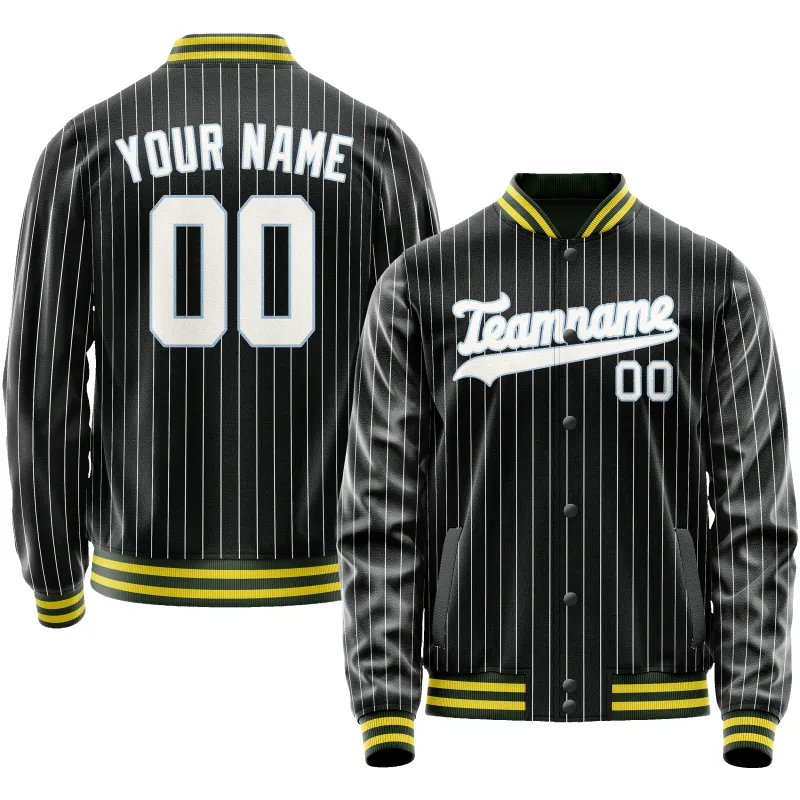 Custom Black White Gray Pinstripe Varsity Letterman Jacket sold by Tailorly