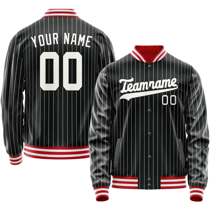 Custom Black White Gray Pinstripe Varsity Letterman Jacket sold by Tailorly