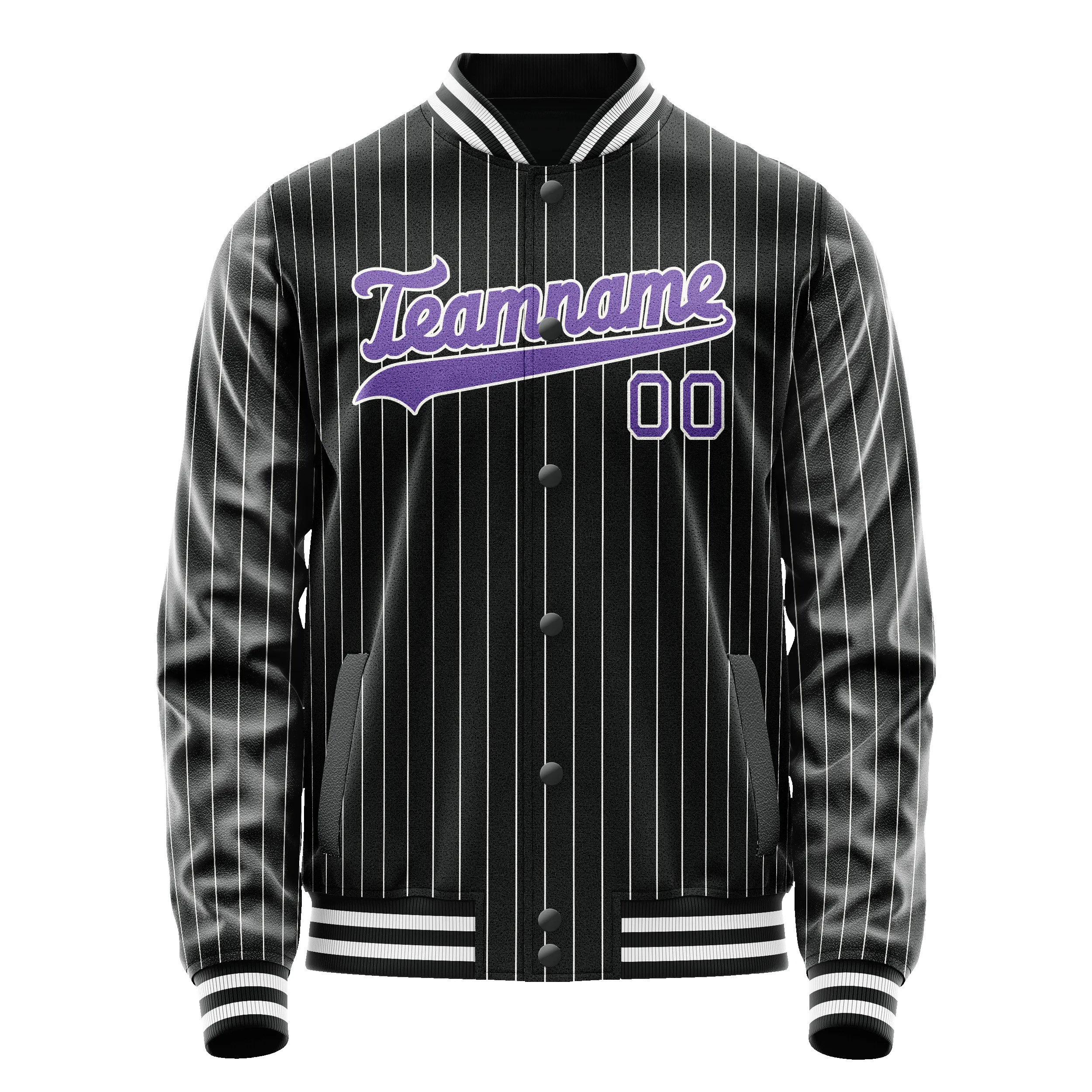 Custom Black Purple Gray Pinstripe Varsity Letterman Jacket sold by Tailorly product image thumbnail 2