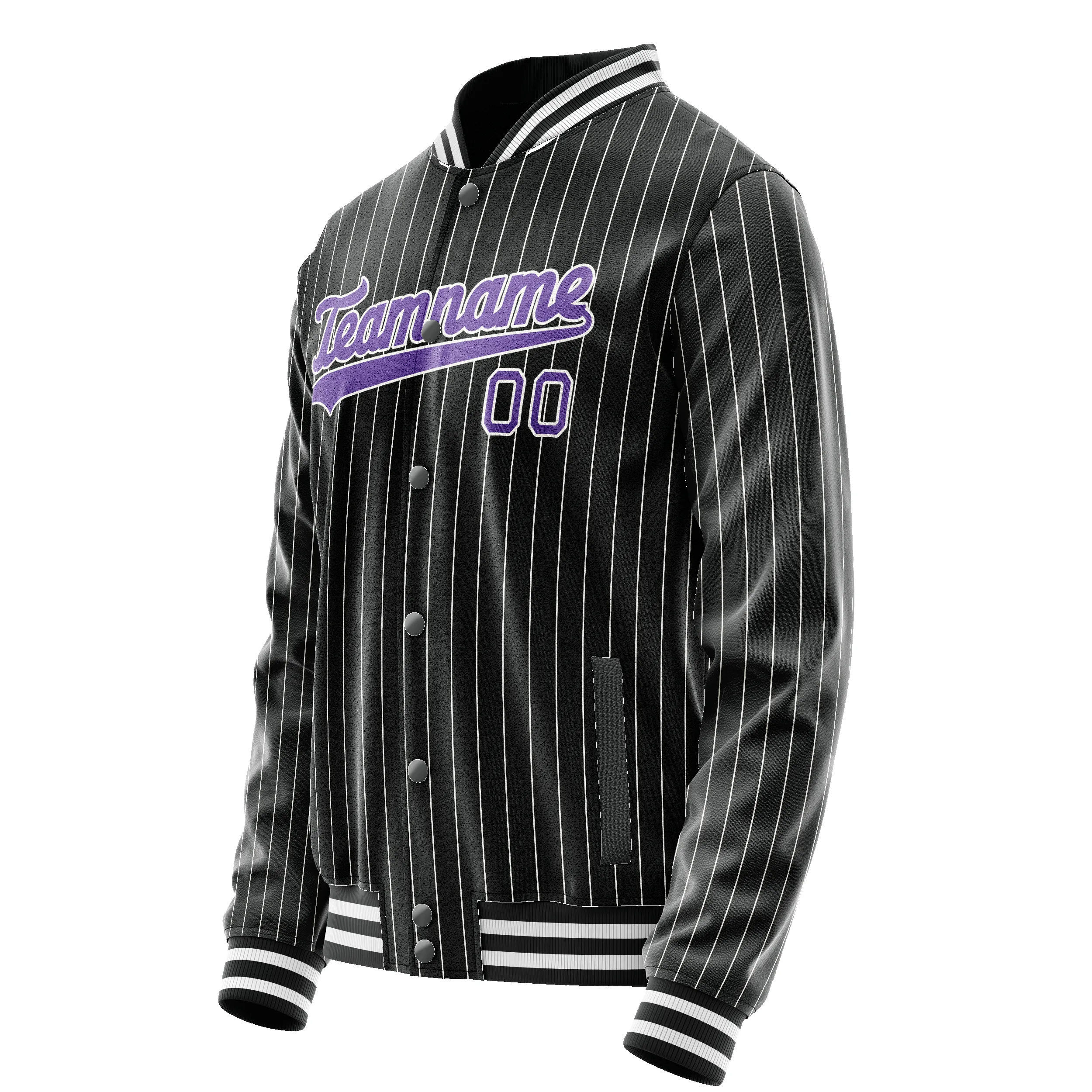 Custom Black Purple Gray Pinstripe Varsity Letterman Jacket sold by Tailorly product image thumbnail 4
