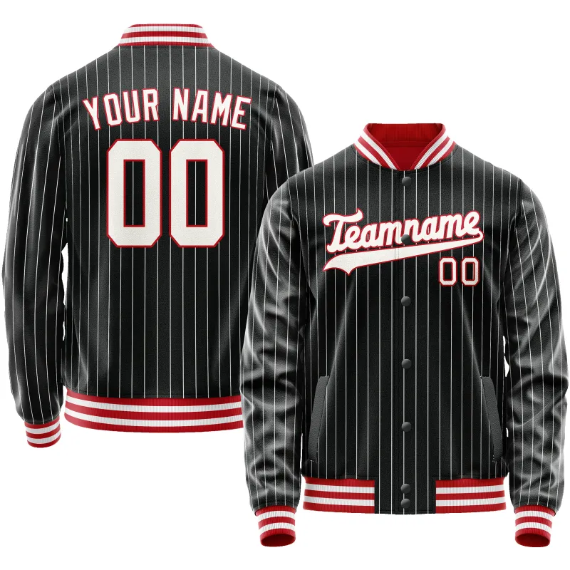 Custom Black White White Pinstripe Varsity Letterman Jacket sold by Tailorly