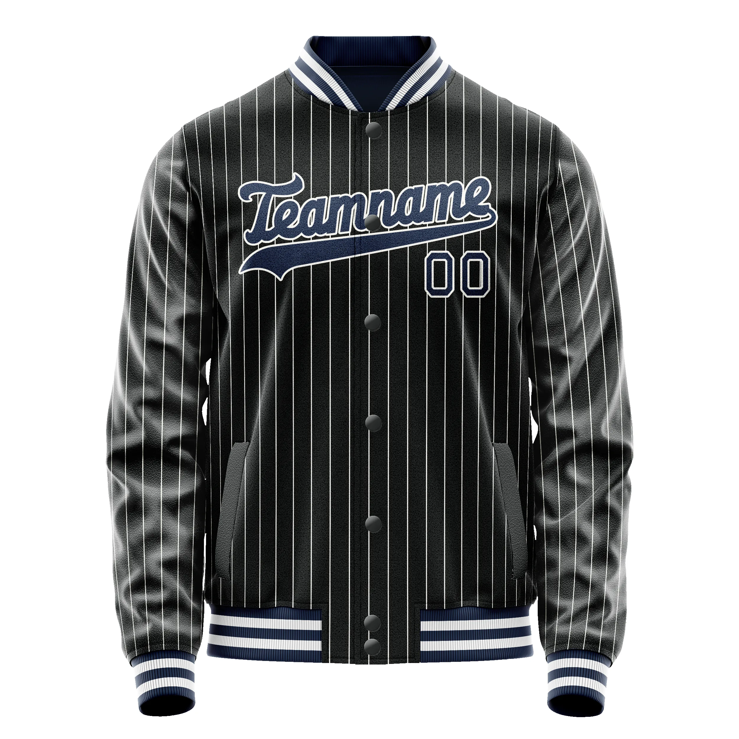Custom Black Royal White Pinstripe Varsity Letterman Jacket sold by Tailorly product image thumbnail 2