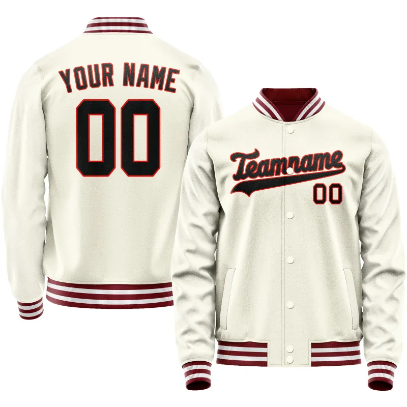Custom Cream Black Solid Color Varsity Letterman Jacket sold by Tailorly