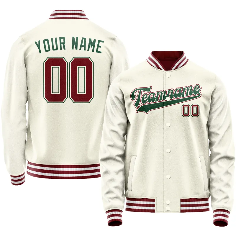 Custom Cream Kelly-Green Solid Color Varsity Letterman Jacket sold by Tailorly