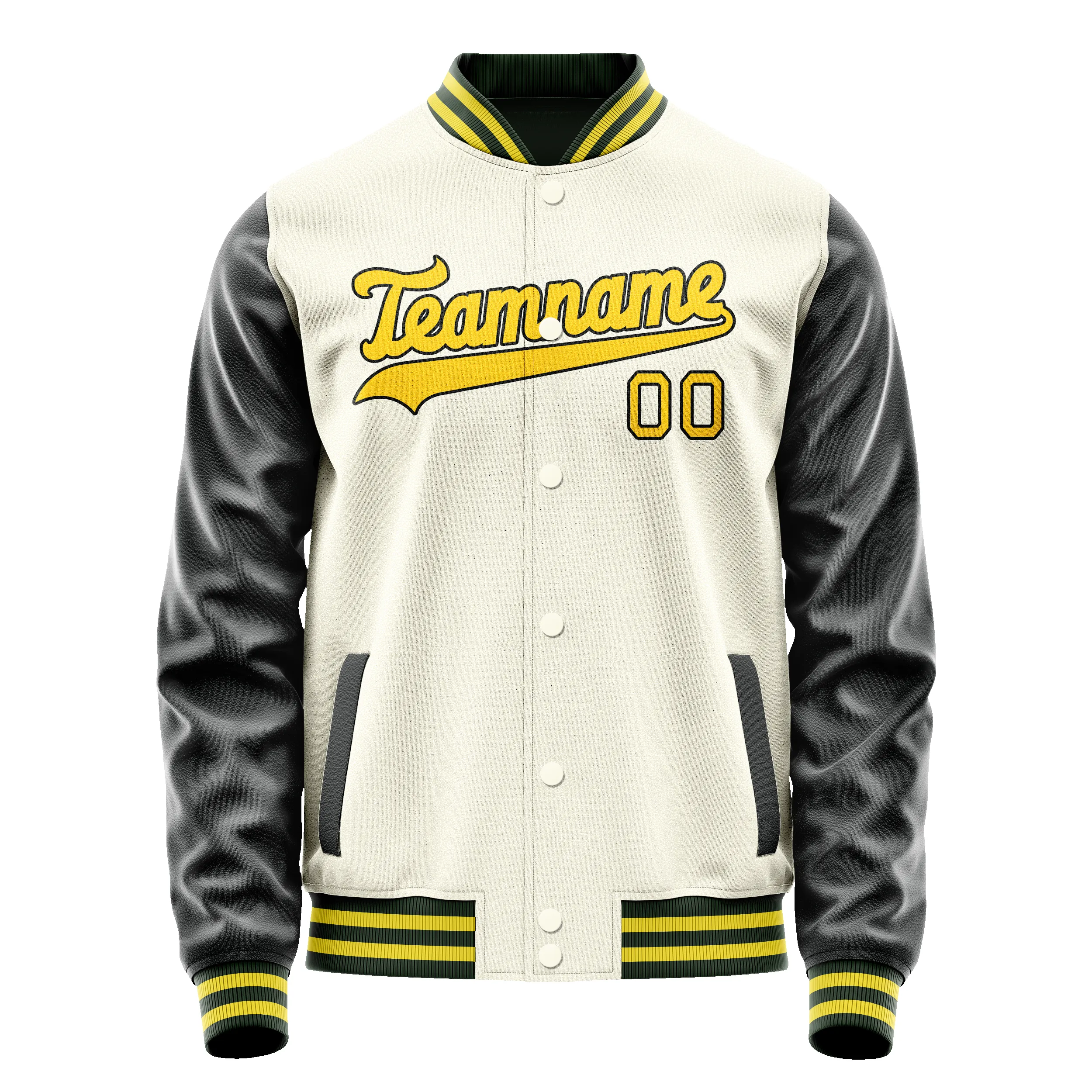 Custom Cream Black Solid Color Varsity Letterman Jacket sold by Tailorly product image thumbnail 2
