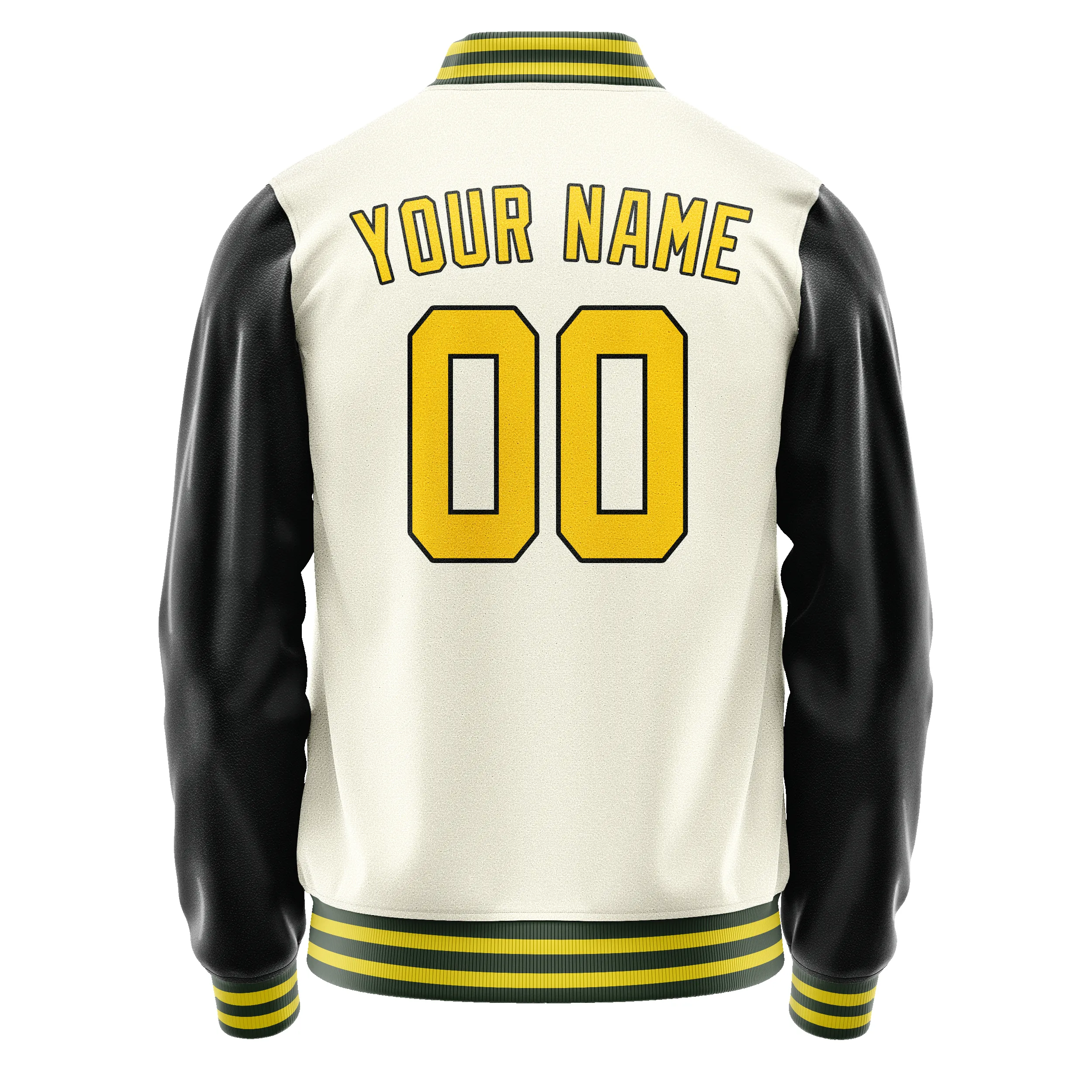 Custom Cream Black Solid Color Varsity Letterman Jacket sold by Tailorly product image thumbnail 3