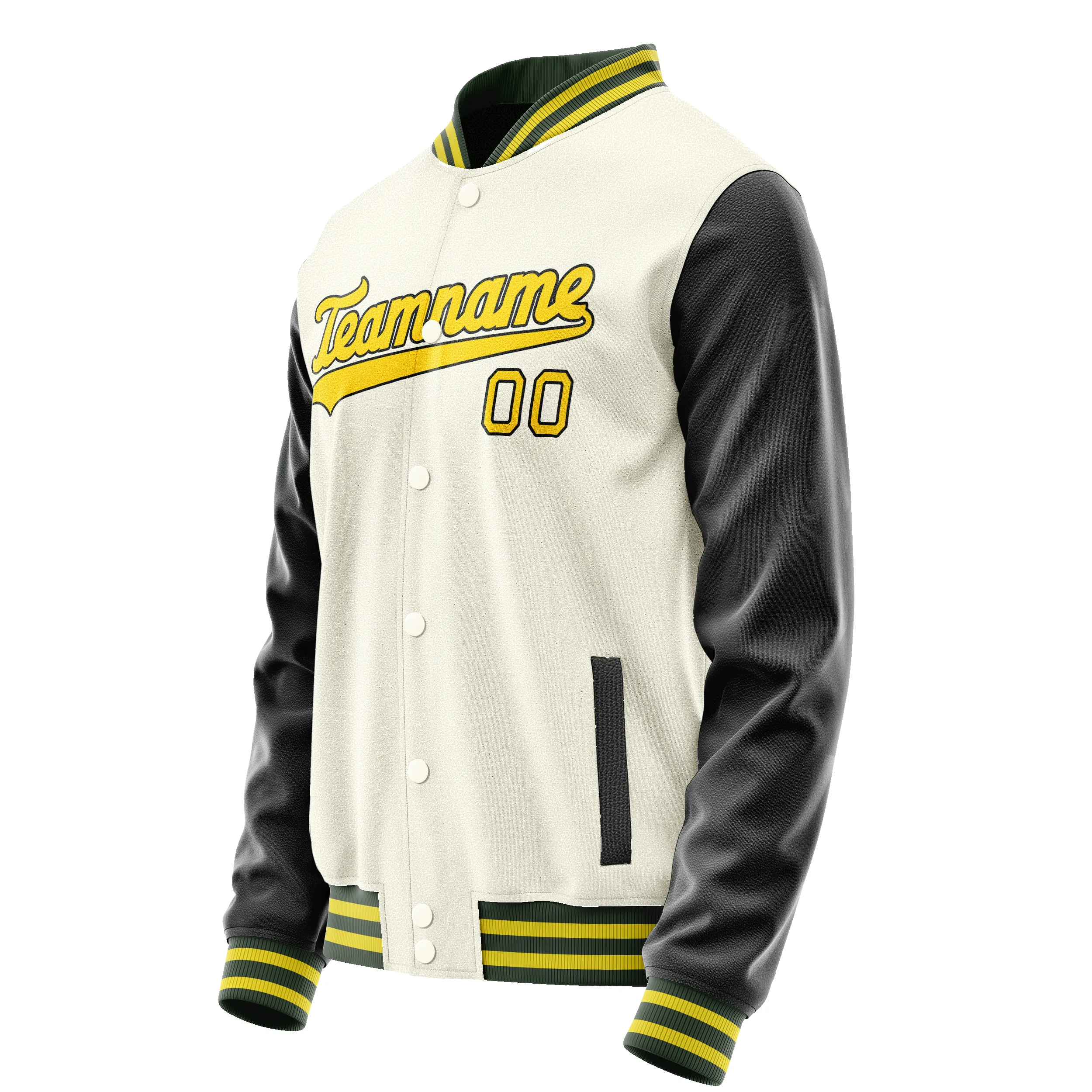 Custom Cream Black Solid Color Varsity Letterman Jacket sold by Tailorly product image thumbnail 4
