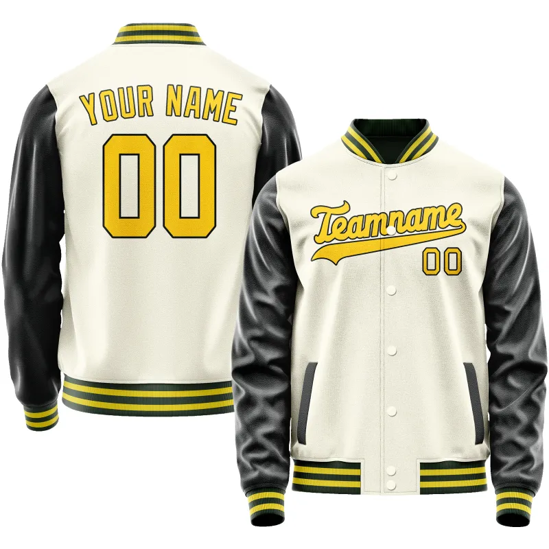 Custom Cream Black Solid Color Varsity Letterman Jacket sold by Tailorly
