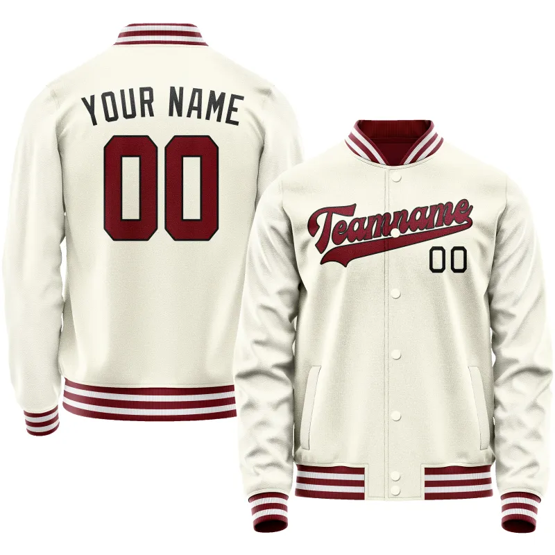 Custom Cream Red Solid Color Varsity Letterman Jacket sold by Tailorly