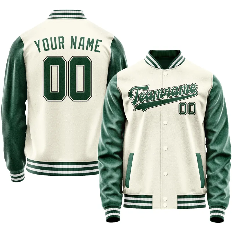 Custom Cream Kelly-Green Solid Color Varsity Letterman Jacket sold by Tailorly