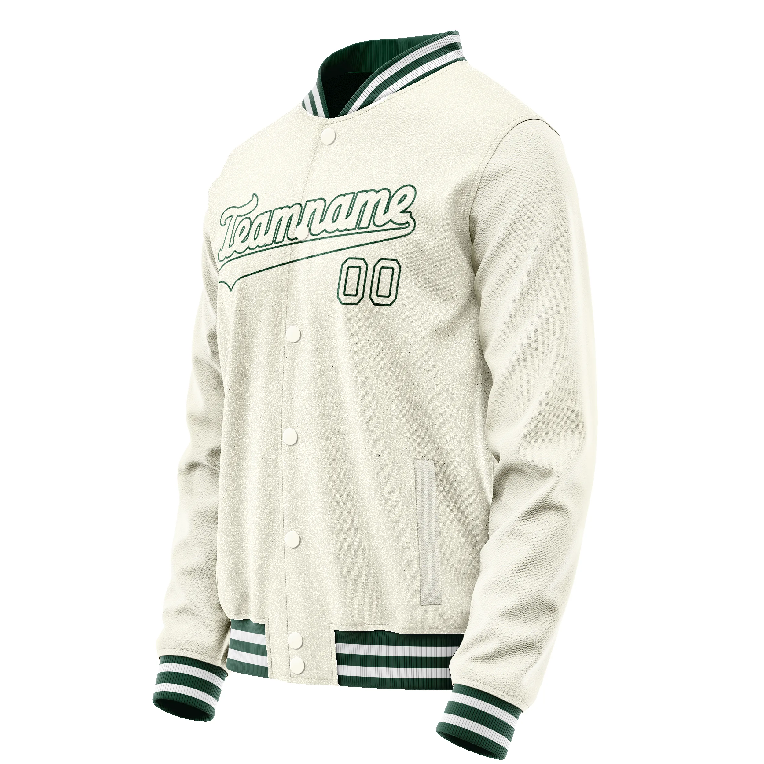 Custom Cream Kelly-Green Solid Color Varsity Letterman Jacket sold by Tailorly product image thumbnail 4