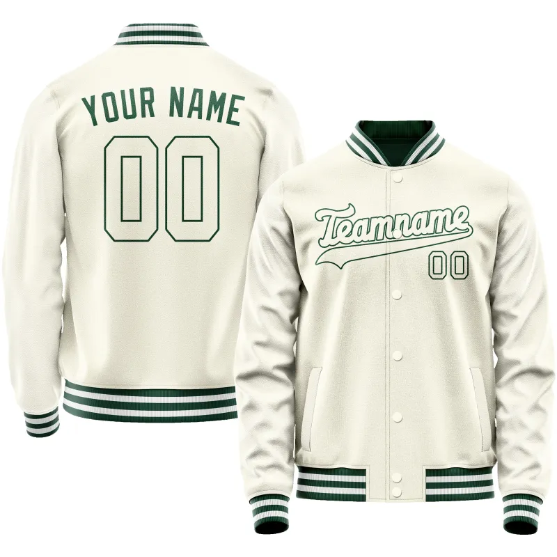 Custom Cream Kelly-Green Solid Color Varsity Letterman Jacket sold by Tailorly