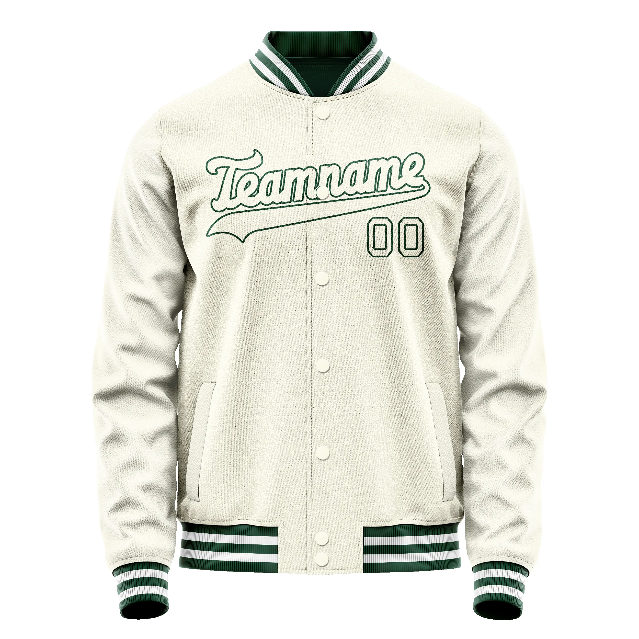 Custom Cream Kelly-Green Solid Color Varsity Letterman Jacket sold by Tailorly product image thumbnail 2