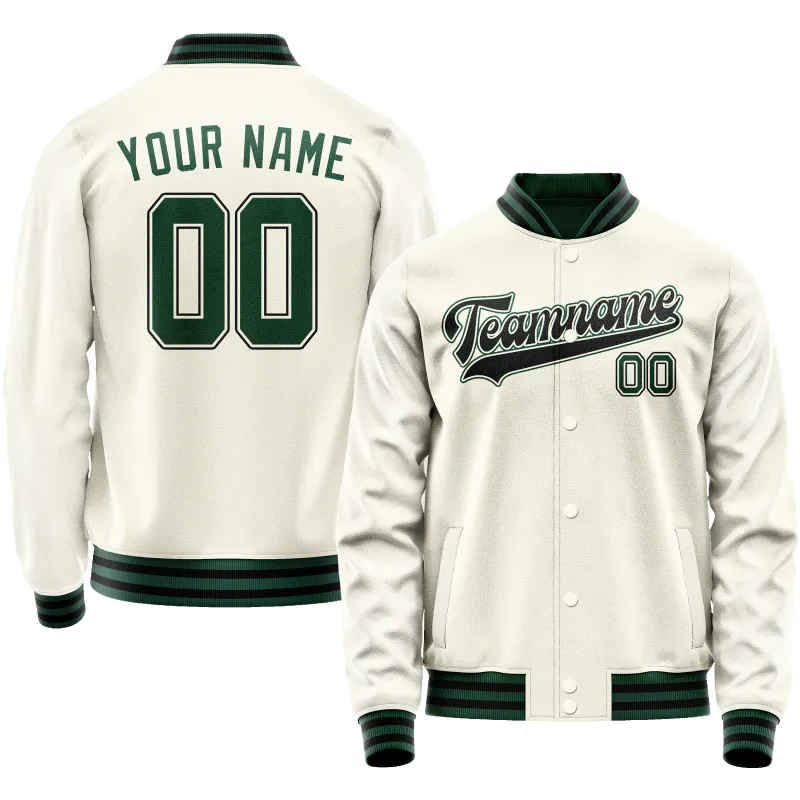 Custom Cream Kelly-Green Solid Color Varsity Letterman Jacket sold by Tailorly