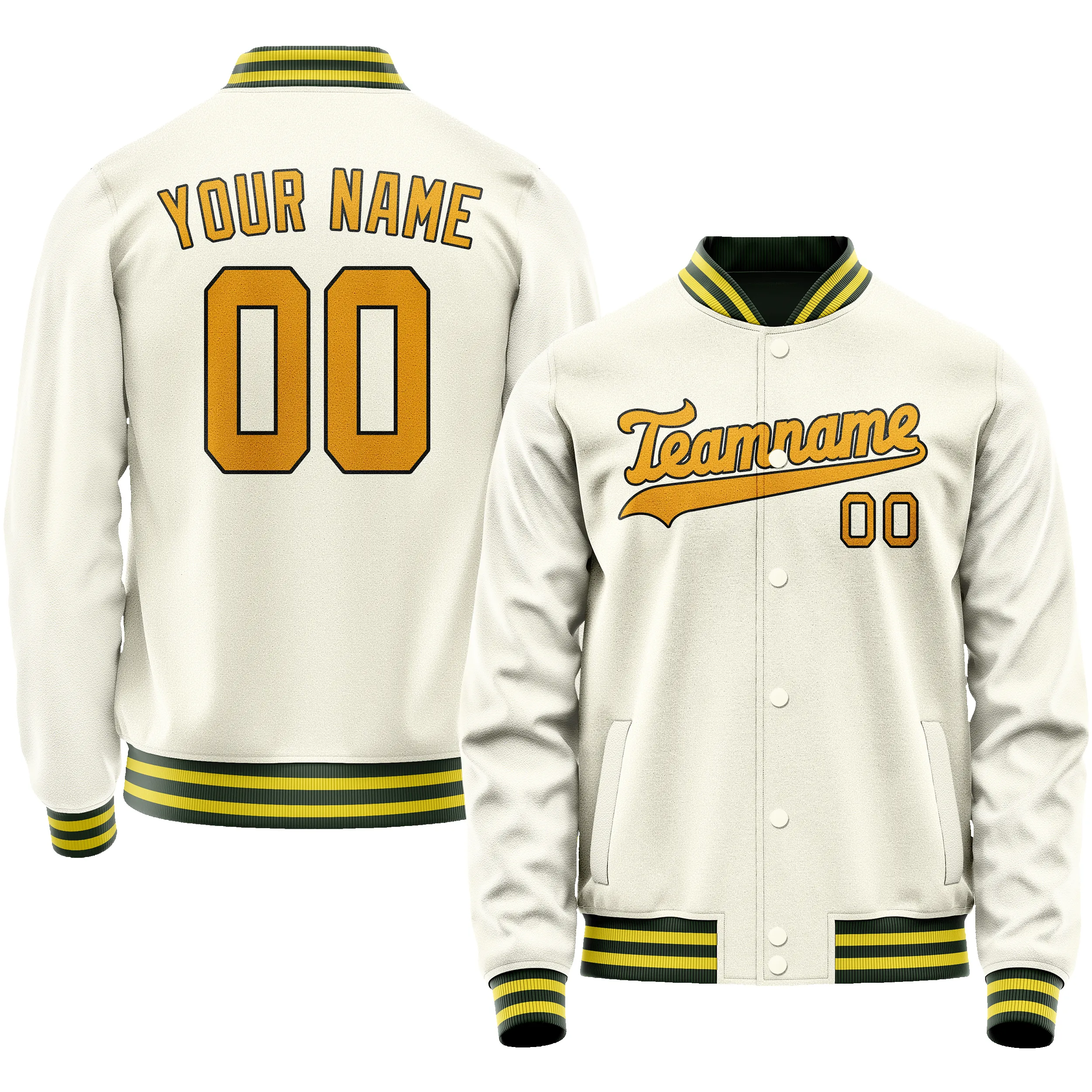 Custom Cream Gold Solid Color Varsity Letterman Jacket sold by Tailorly