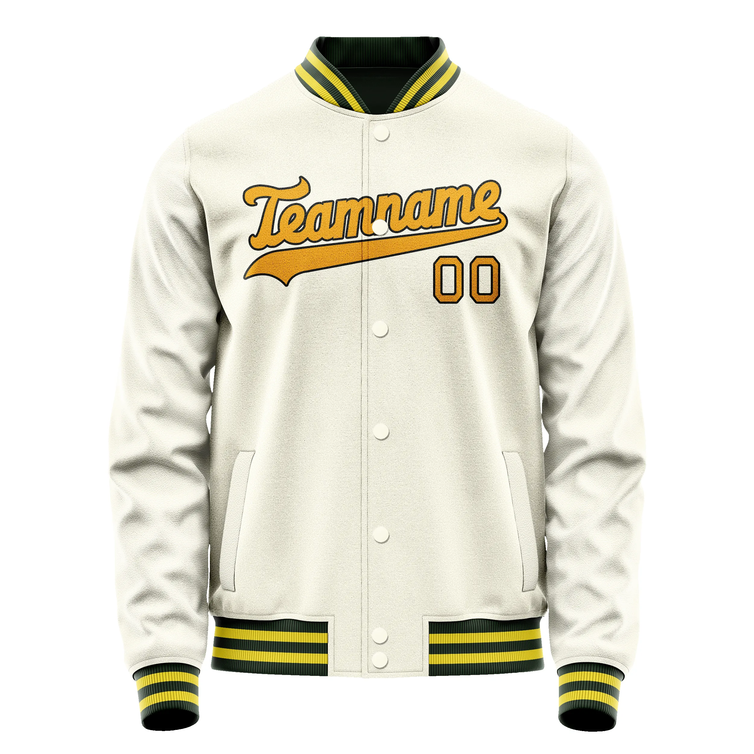 Custom Cream Gold Solid Color Varsity Letterman Jacket sold by Tailorly product image thumbnail 2