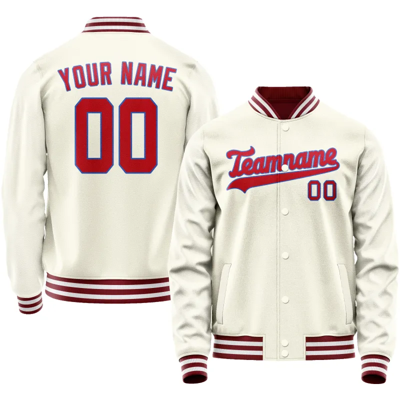 Custom Cream Red Solid Color Varsity Letterman Jacket sold by Tailorly