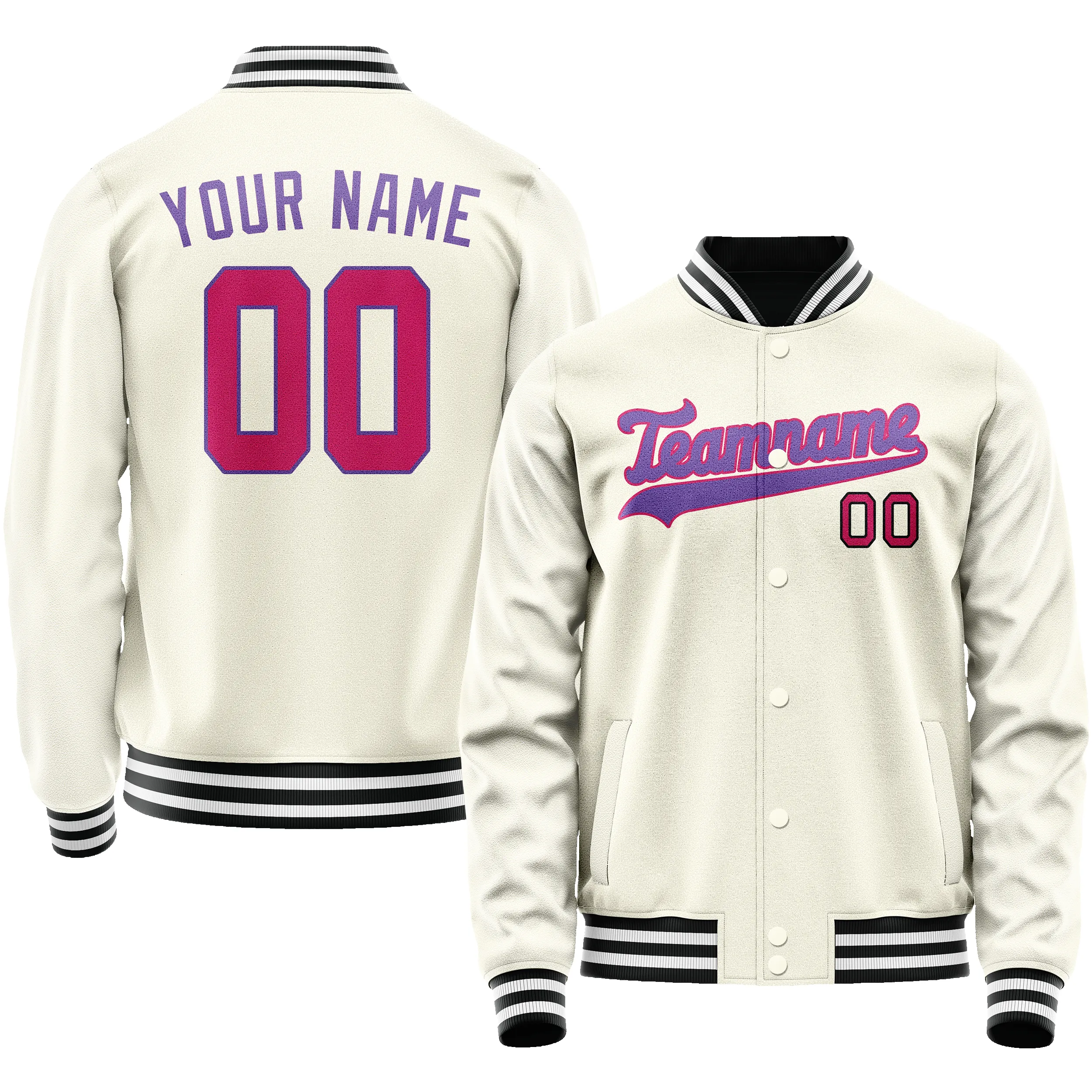 Custom Cream Purple Solid Color Varsity Letterman Jacket sold by Tailorly