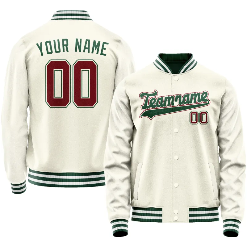 Custom Cream Kelly-Green Solid Color Varsity Letterman Jacket sold by Tailorly