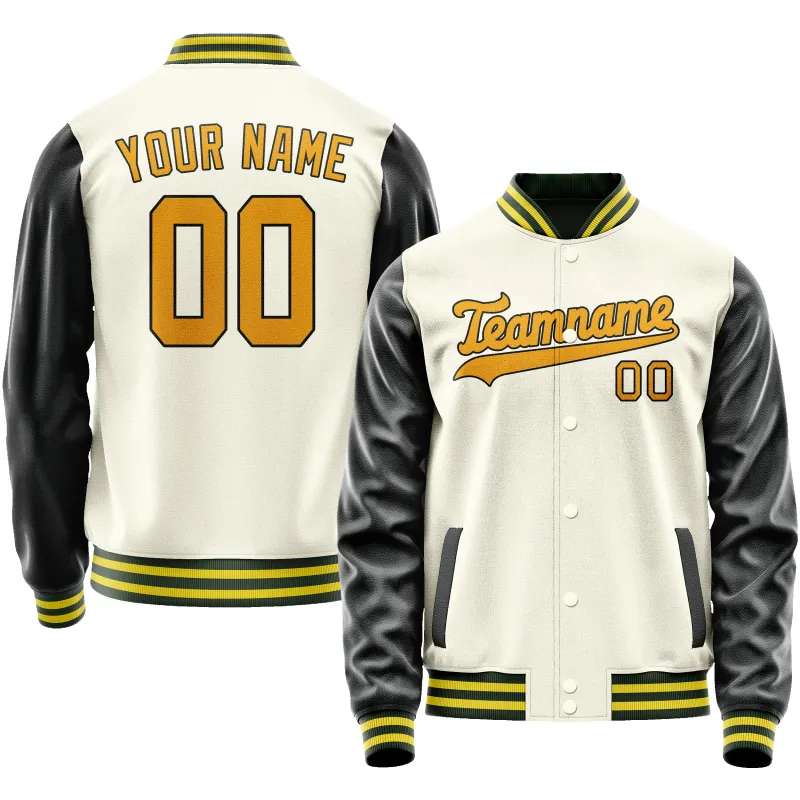 Custom Cream Black Solid Color Varsity Letterman Jacket sold by Tailorly