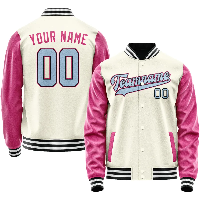 Custom Cream Pink Solid Color Varsity Letterman Jacket sold by Tailorly