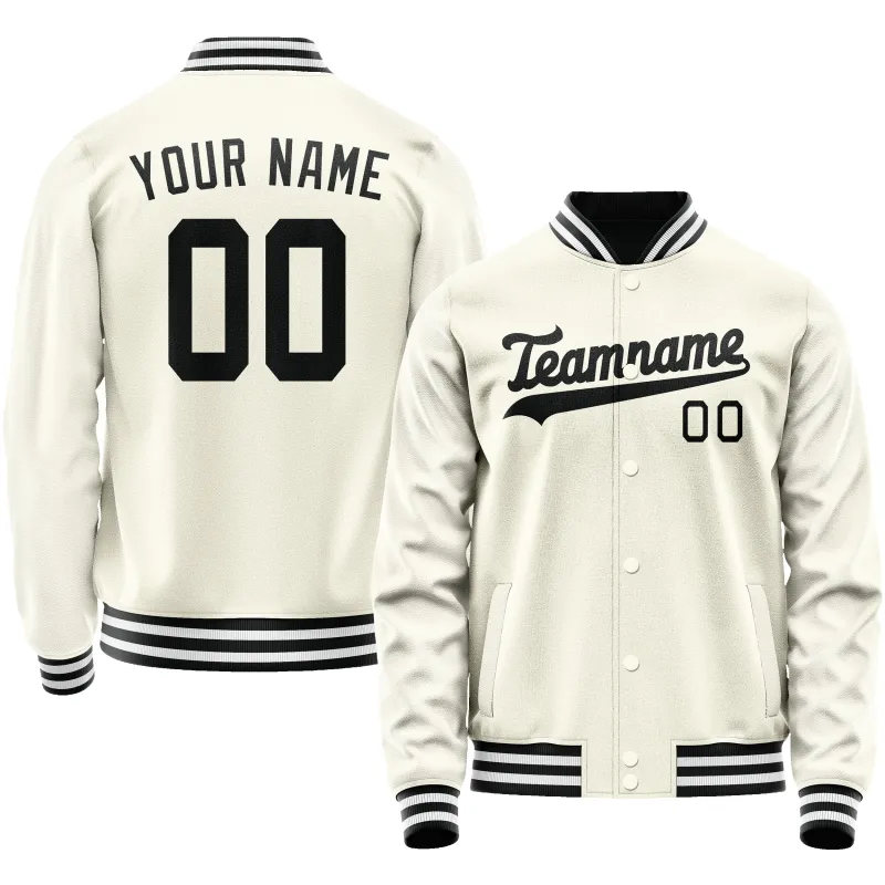 Custom Cream Black Solid Color Varsity Letterman Jacket sold by Tailorly