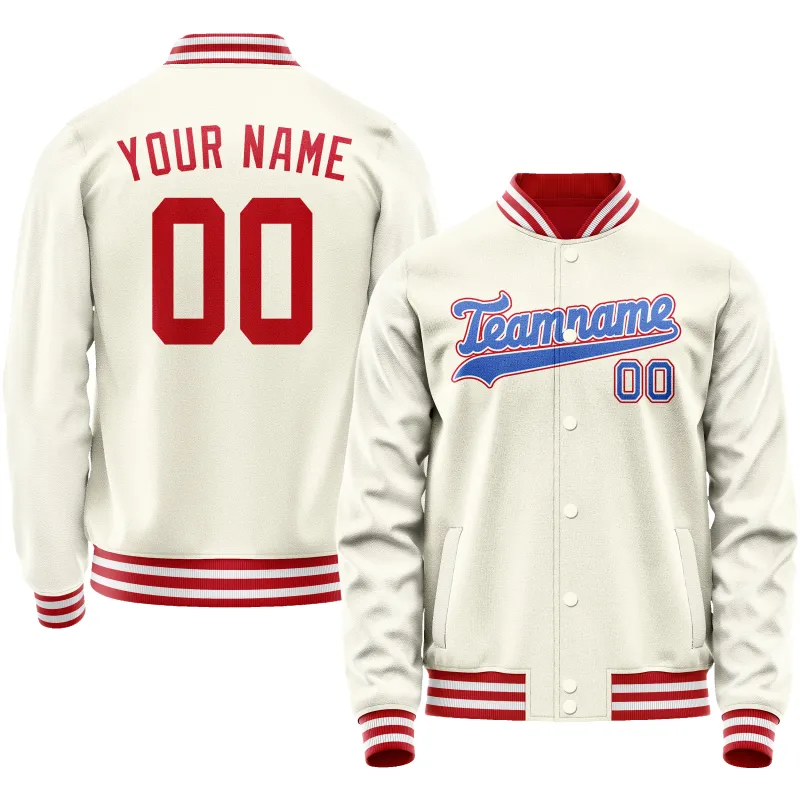 Custom Cream Red Solid Color Varsity Letterman Jacket sold by Tailorly