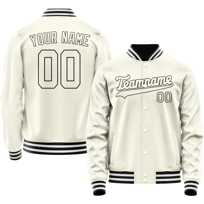 Custom Cream Black Solid Color Varsity Letterman Jacket sold by Tailorly