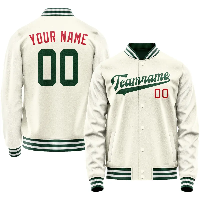 Custom Cream Kelly-Green Solid Color Varsity Letterman Jacket sold by Tailorly