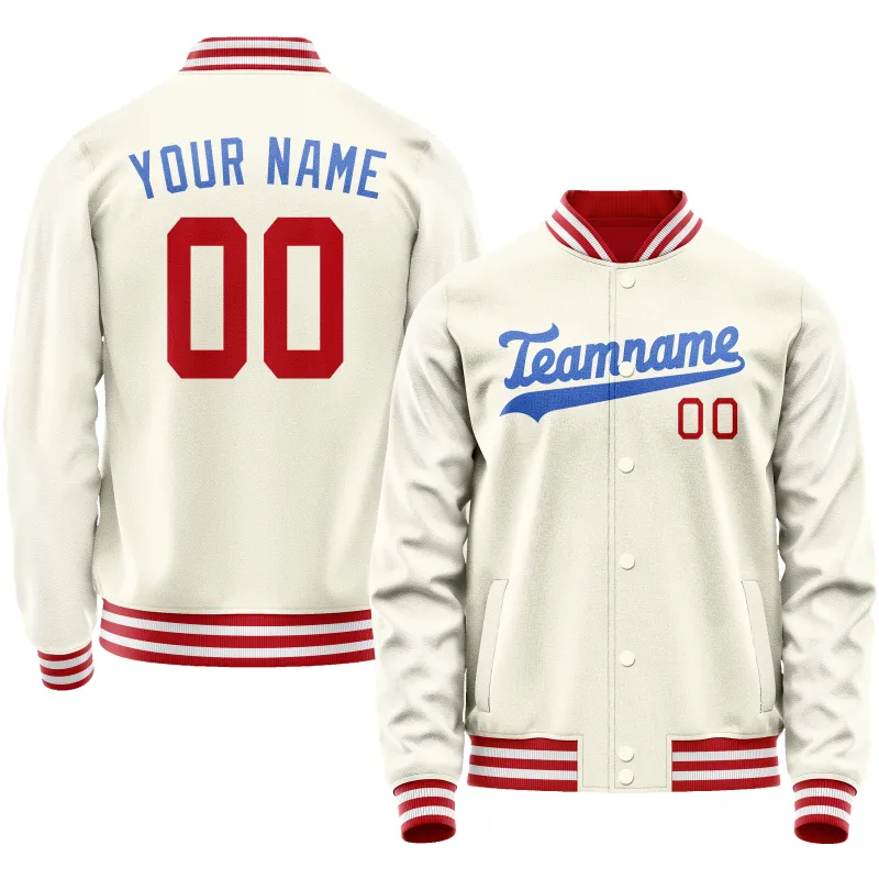 Custom Cream Royal Solid Color Varsity Letterman Jacket sold by Tailorly