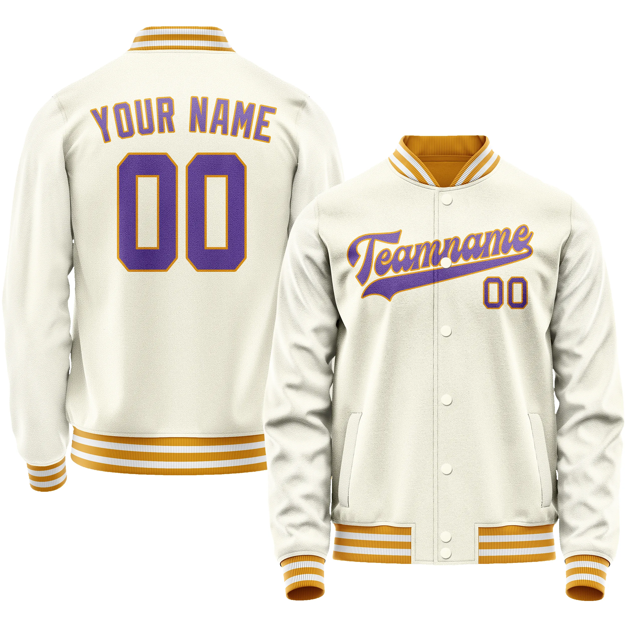 Custom Cream Purple Solid Color Varsity Letterman Jacket sold by Tailorly