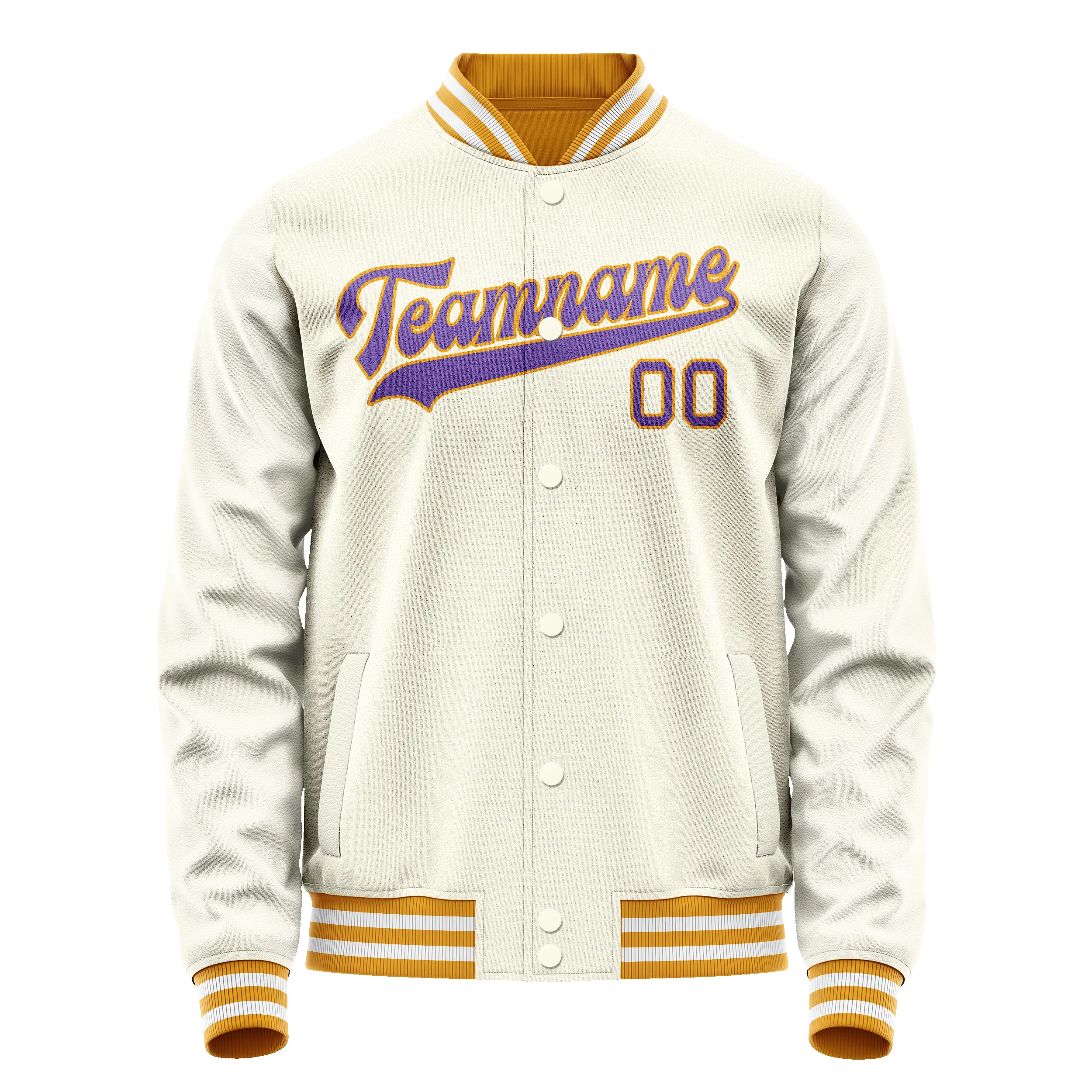 Custom Cream Purple Solid Color Varsity Letterman Jacket sold by Tailorly product image thumbnail 2