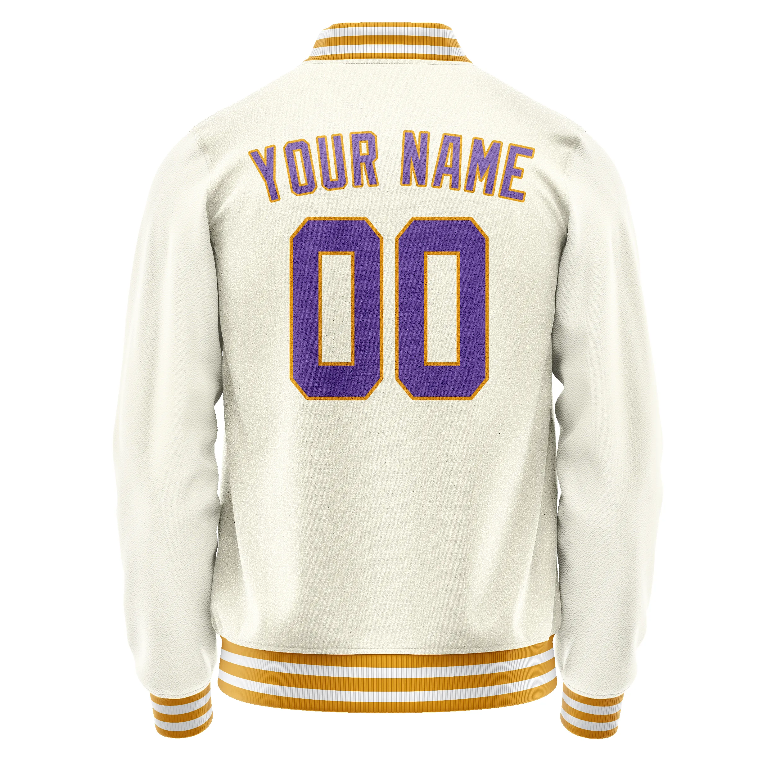 Custom Cream Purple Solid Color Varsity Letterman Jacket sold by Tailorly product image thumbnail 3
