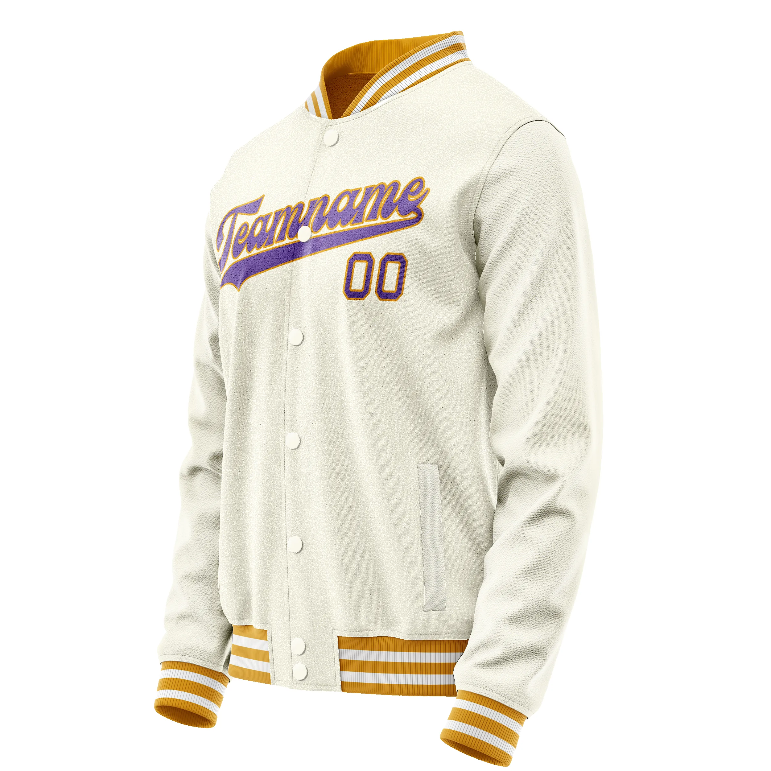 Custom Cream Purple Solid Color Varsity Letterman Jacket sold by Tailorly product image thumbnail 4